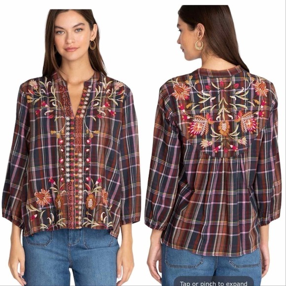 Johnny Was Rosalva Paris Effortless Blouse Size XS Plaid - Picture 10 of 12